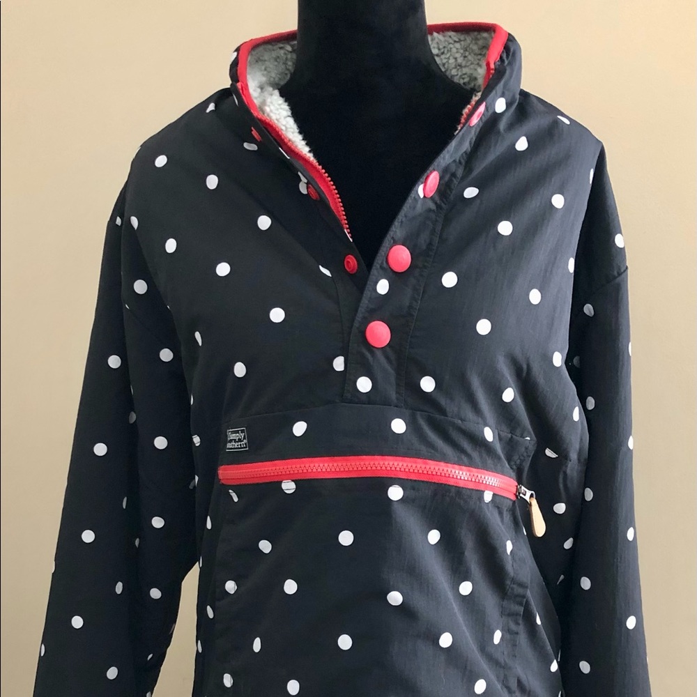 Simply Southern Sherpa & Rain Pullover Jacket – Navy Polka Dot – Women’s Medium